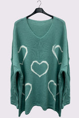 Heart Cluster Pattern Knitted Oversized Jumper