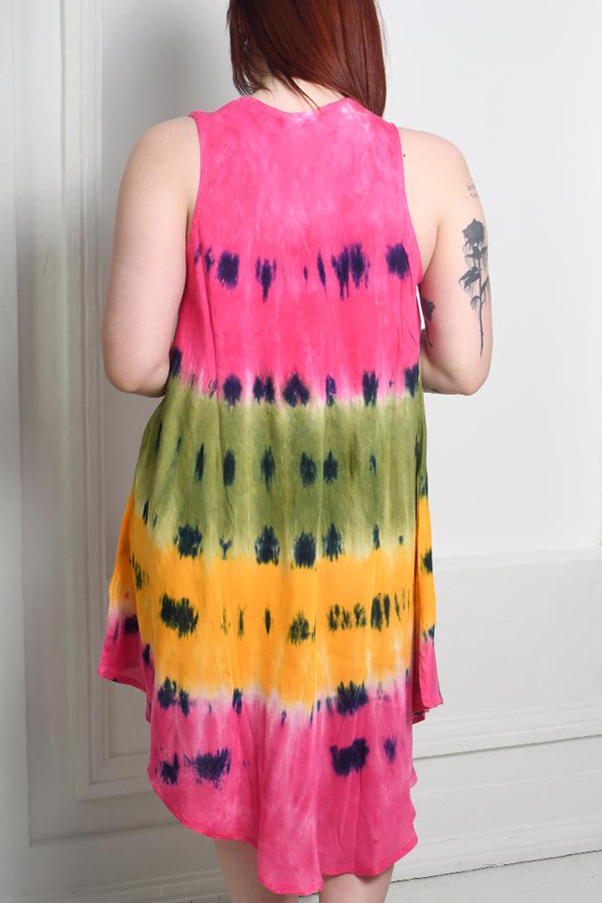 Tie Dye Print Sleeveless Umbrella Dress