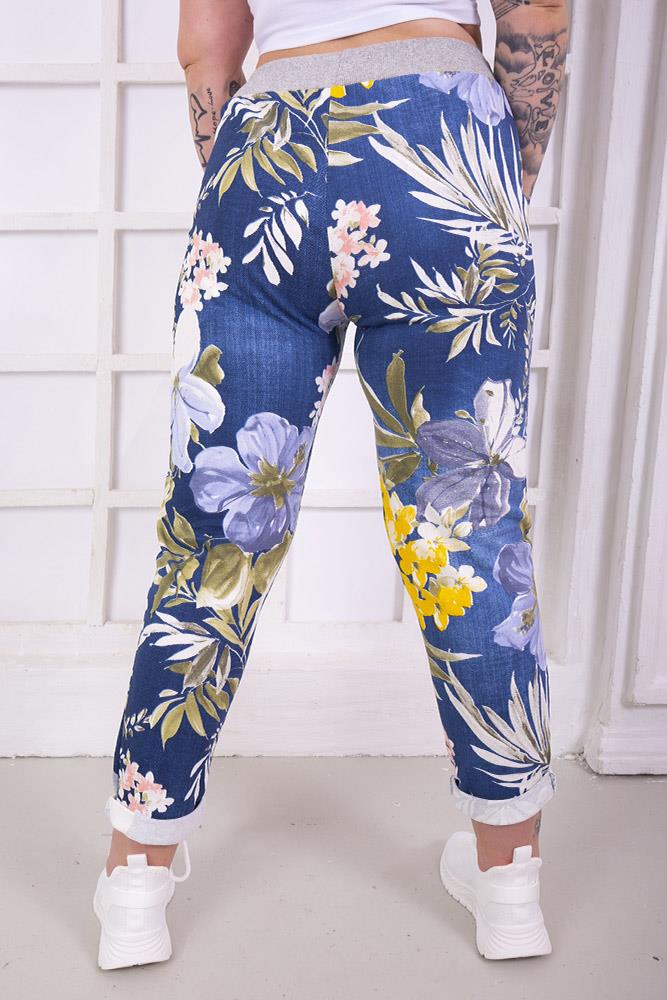 Cotton Tropical Floral Print Drawstring Trouser