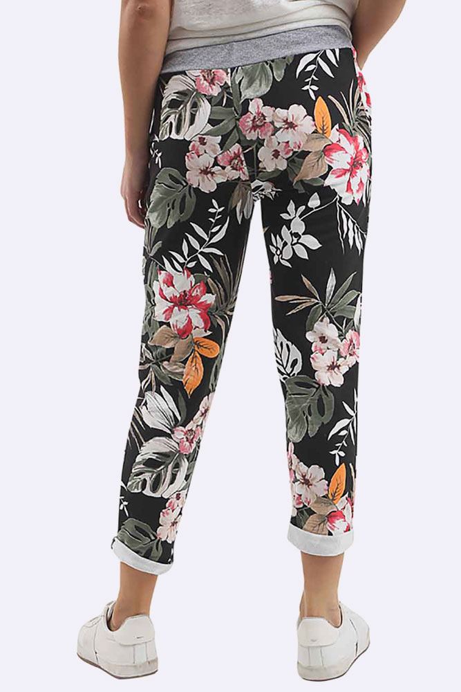 Cotton Tropical Print Drawstring Trouser