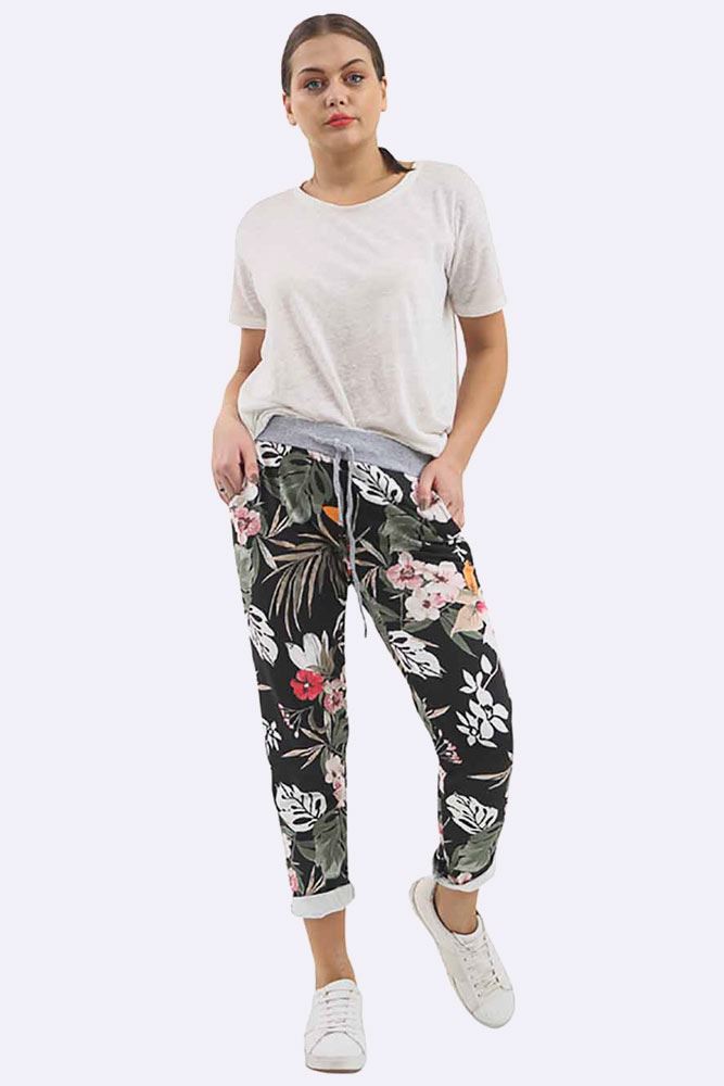 Cotton Tropical Print Drawstring Trouser