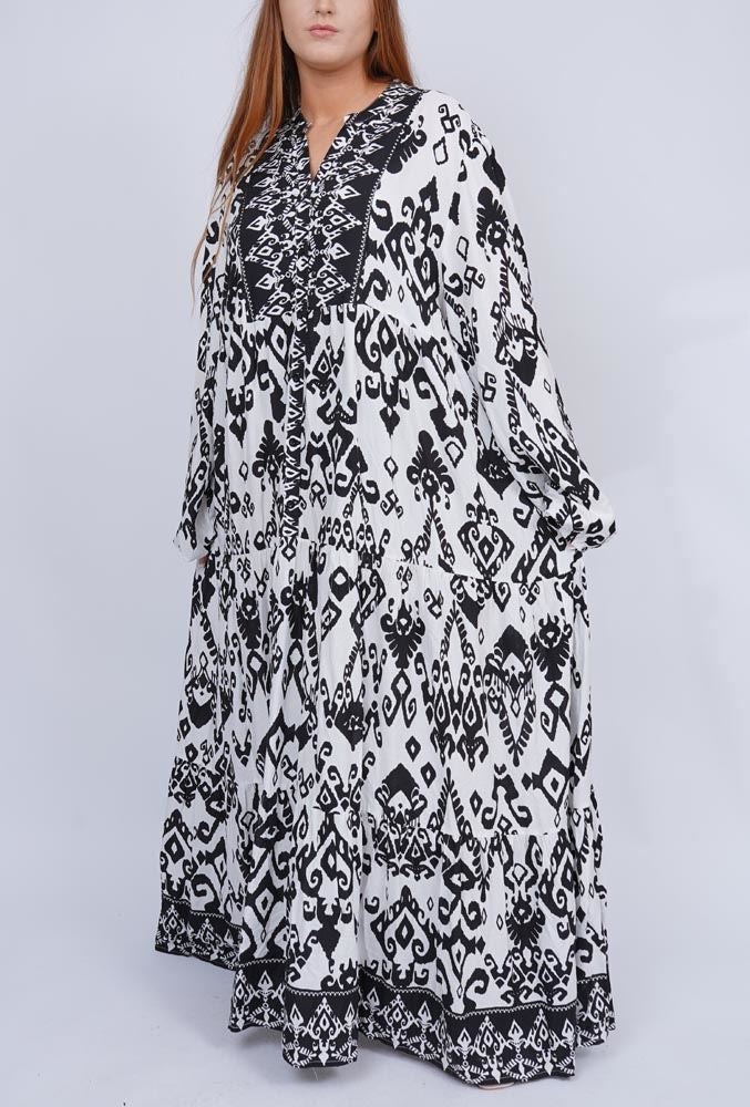 Aztec Print Tiered Viscose Dress