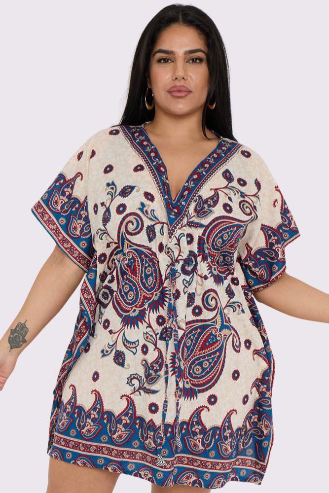 Paisley Print Drawstring Waist Kaftan