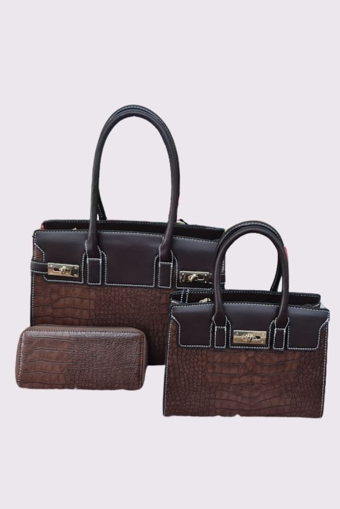 Crocodile Pattern Two Handle Shoulder Bag Set