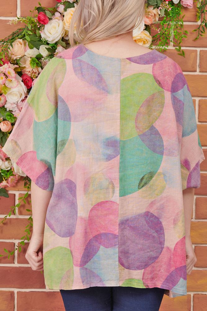 Rainbow Circle Print Linen Top