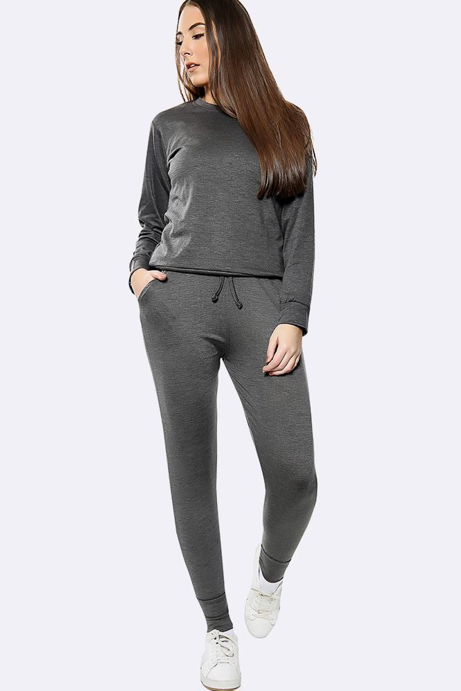 Plain Crop Top Loungwear Tracksuit