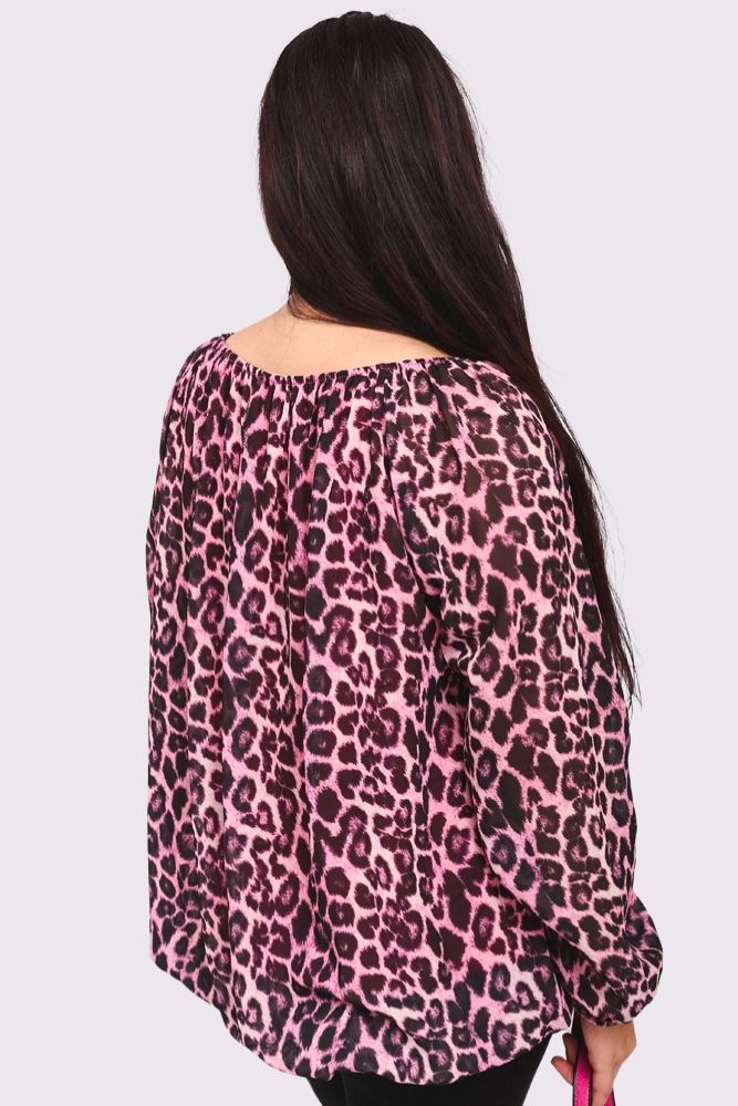 Leopard Print Oversized Drawstring Top