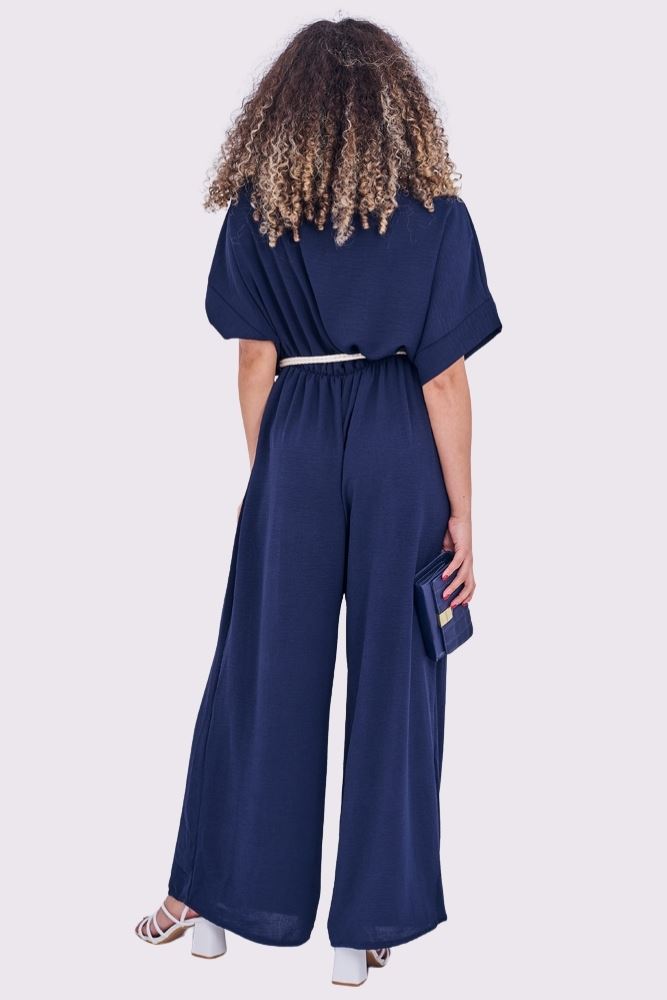 Plain Wrapover Belted Jumpsuit