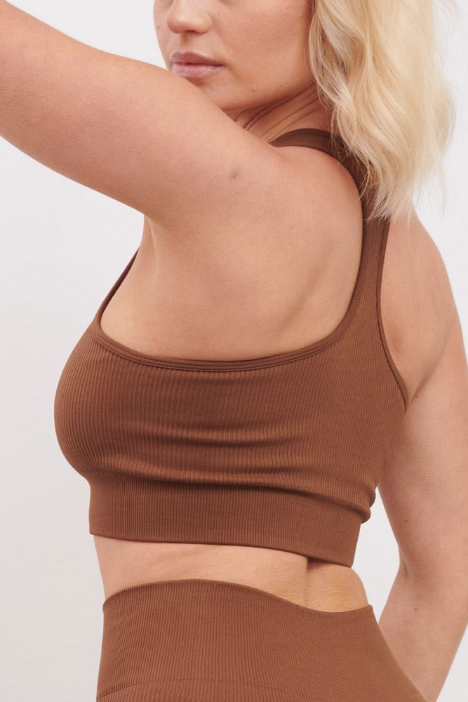 Plain Seamless Ribbed Front Zip Bra