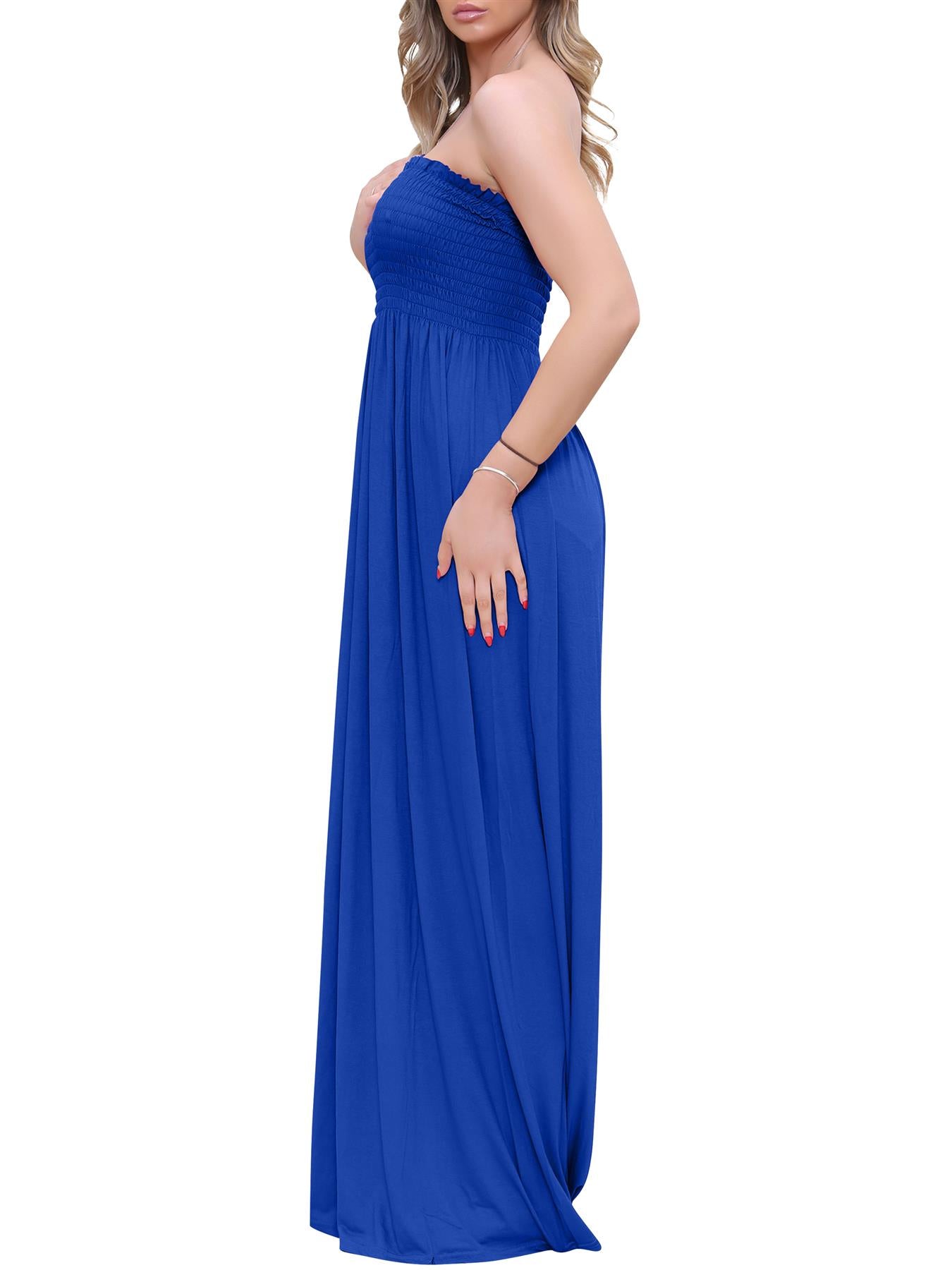 Plain Strapless Sheering Maxi Dress