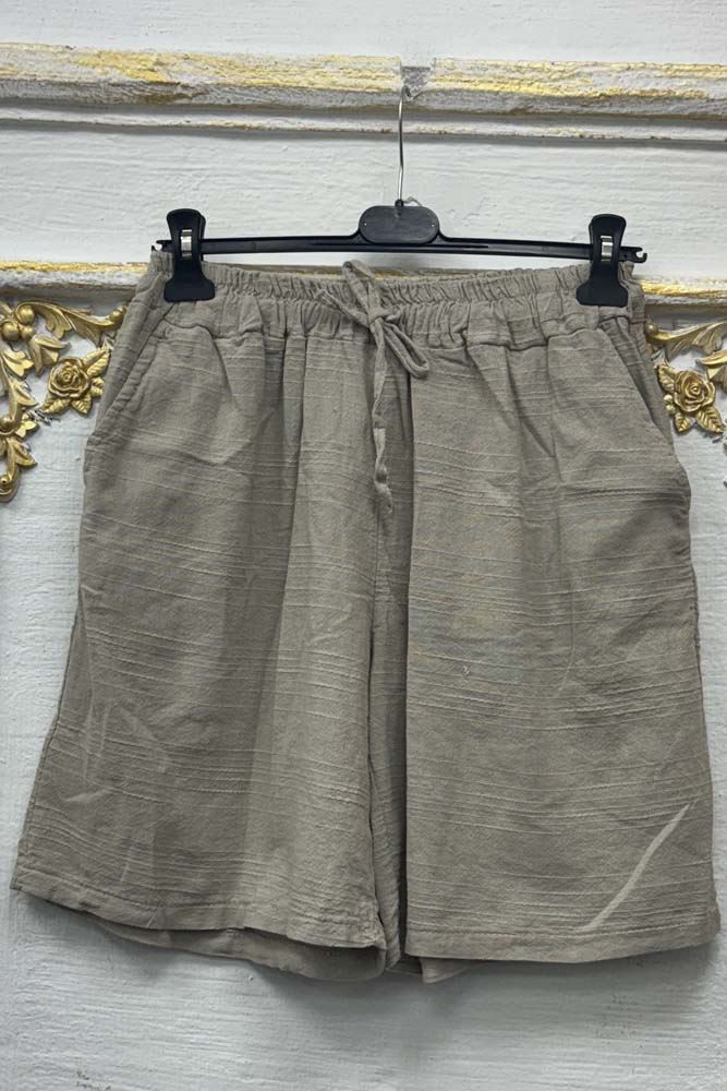 Plain Pockets Drawstring Waistband Cotton Shorts