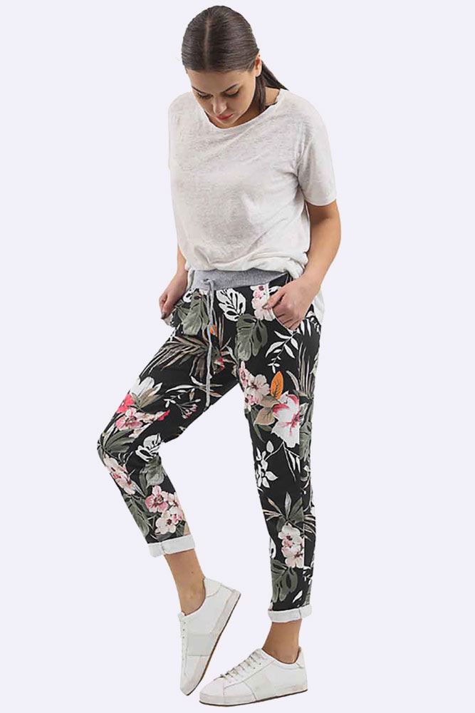 Cotton Tropical Print Drawstring Trouser