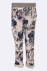 Cotton Floral Printed Drawstring Foldover Hem Trouser