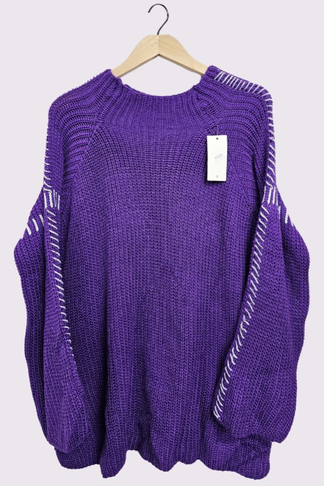 Shoulder Sleeve Stitch Design Knit Style Oversized Jumper