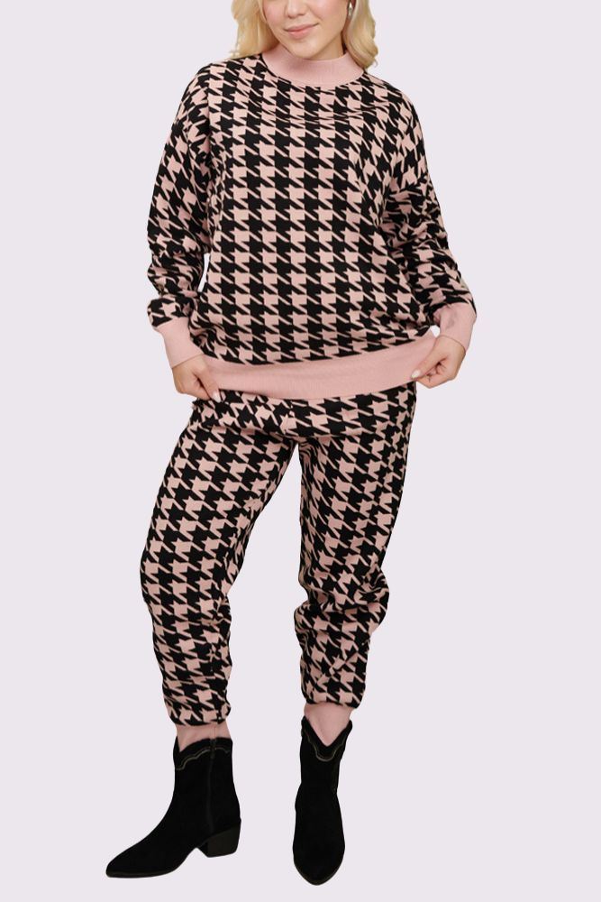 Dog Tooth Pattern Knitted Viscose Co-Ord