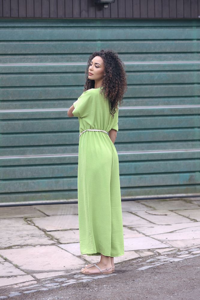 Plain Wrapover Belted Jumpsuit