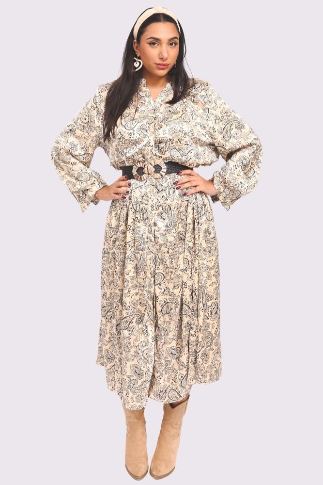 Paisley Print Front Button Oversized Dress