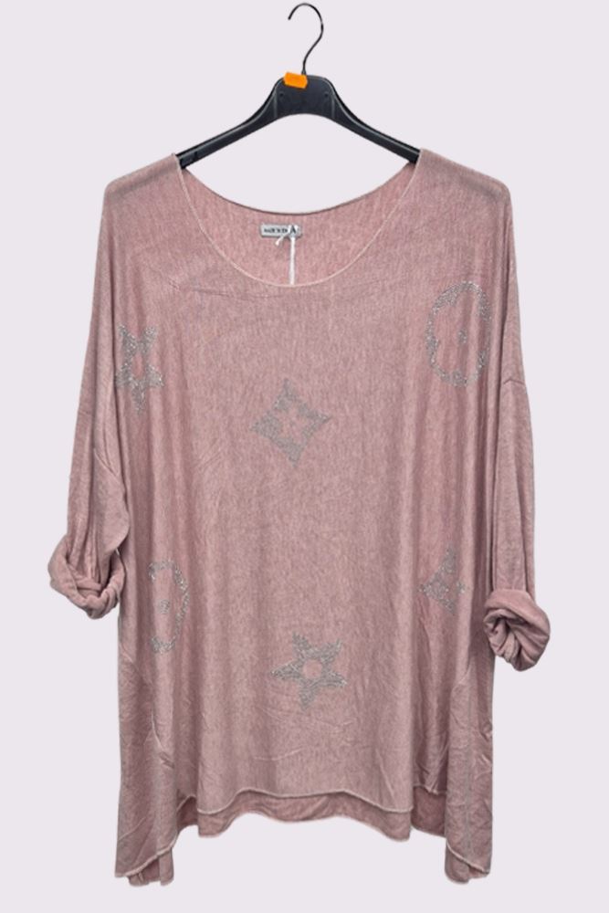 Diamante Star Print Oversized Top