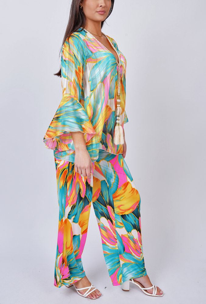 Tropical Flower Print Tassel String Co-Ord Set