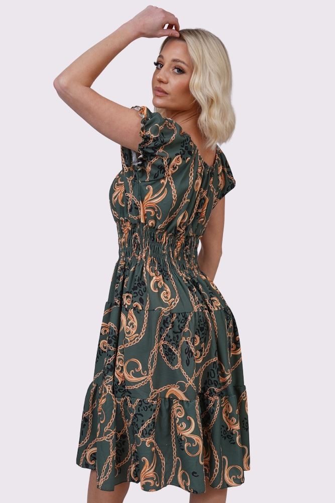 Baroque Chain Print Front Button Dress