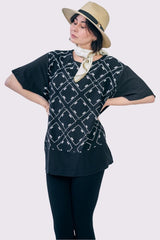 Embroidered Geometric Pattern Tunic Cotton Top