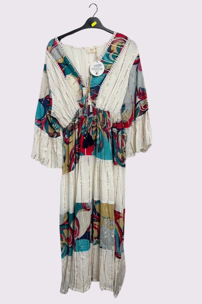 Vintage Coloured Patch Print Bohemian Maxi Style Dress