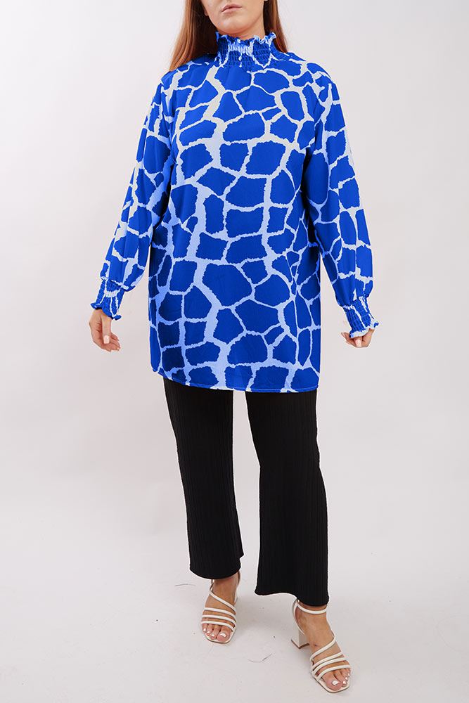 Giraffe Print Shirred Cuff Top