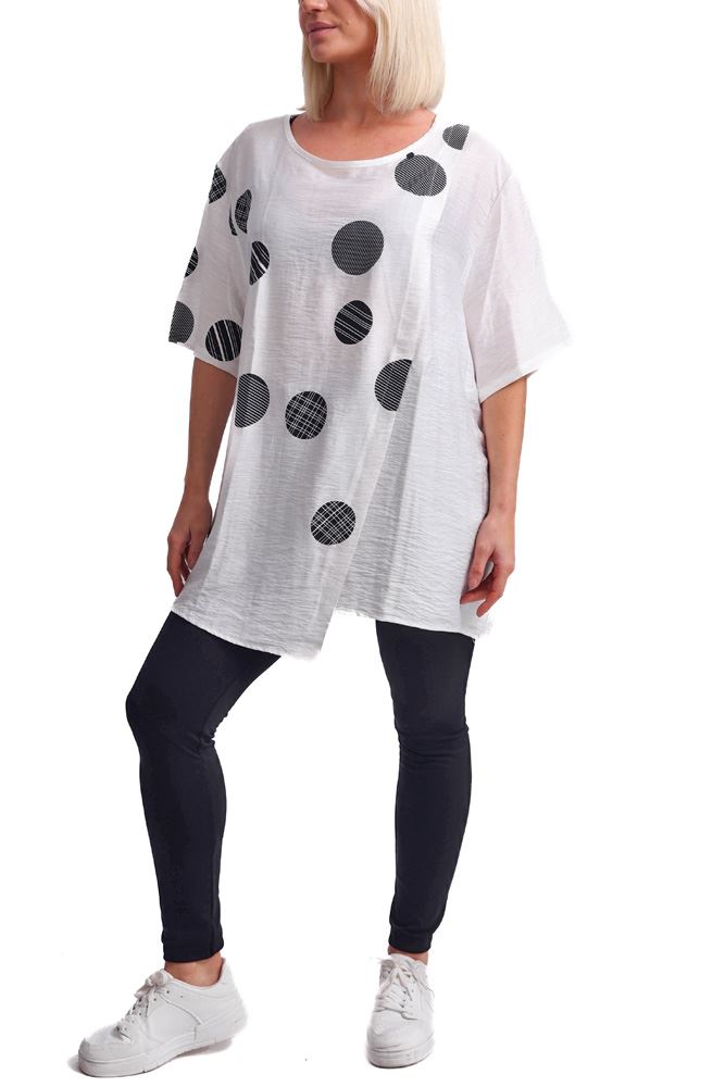 Polka Dot Print Slit Cotton Top