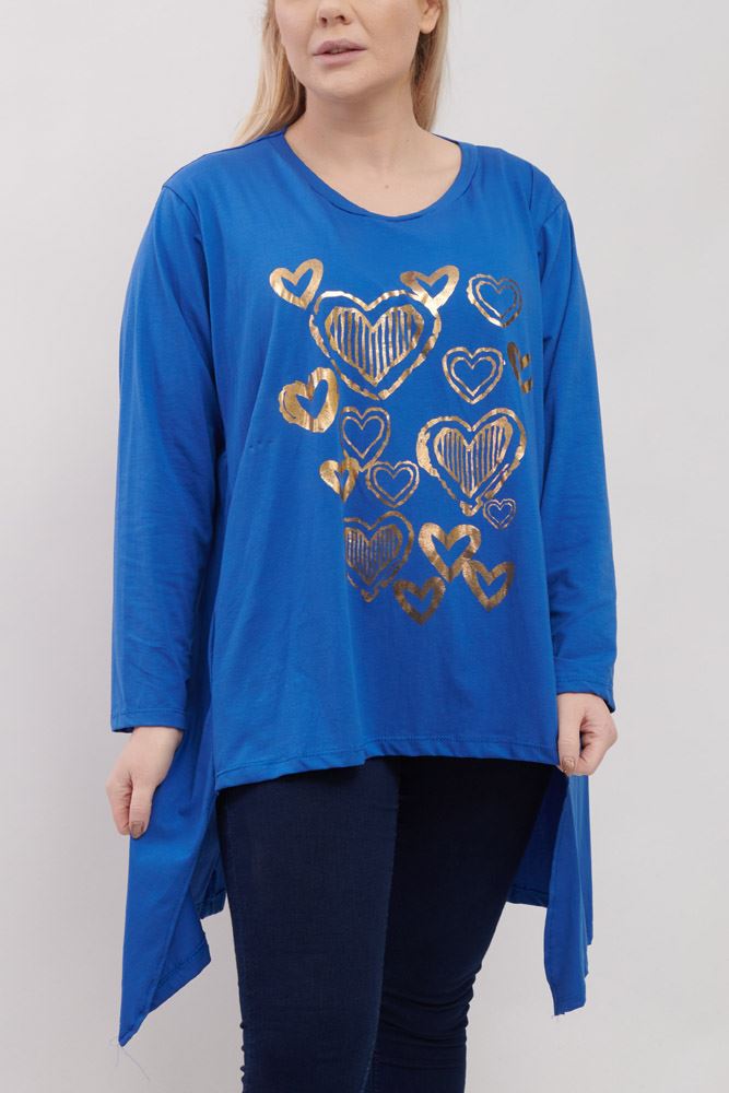 Foil Heart Print Pockets Cotton Top