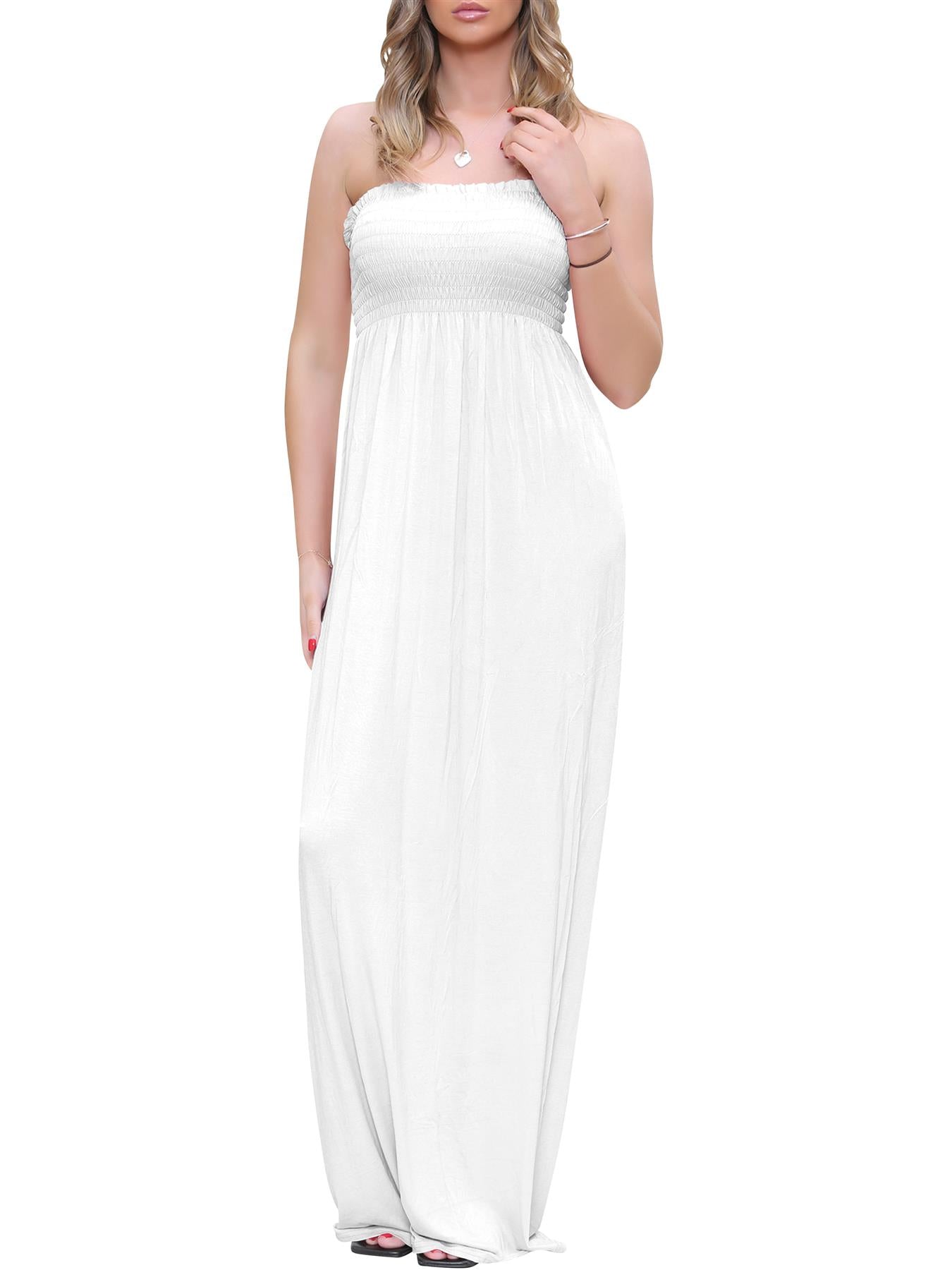 Plain Strapless Sheering Maxi Dress