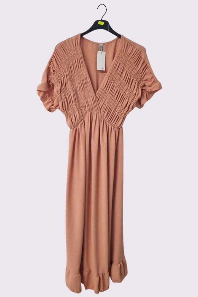 Plain Wrap Over Shirred Dress