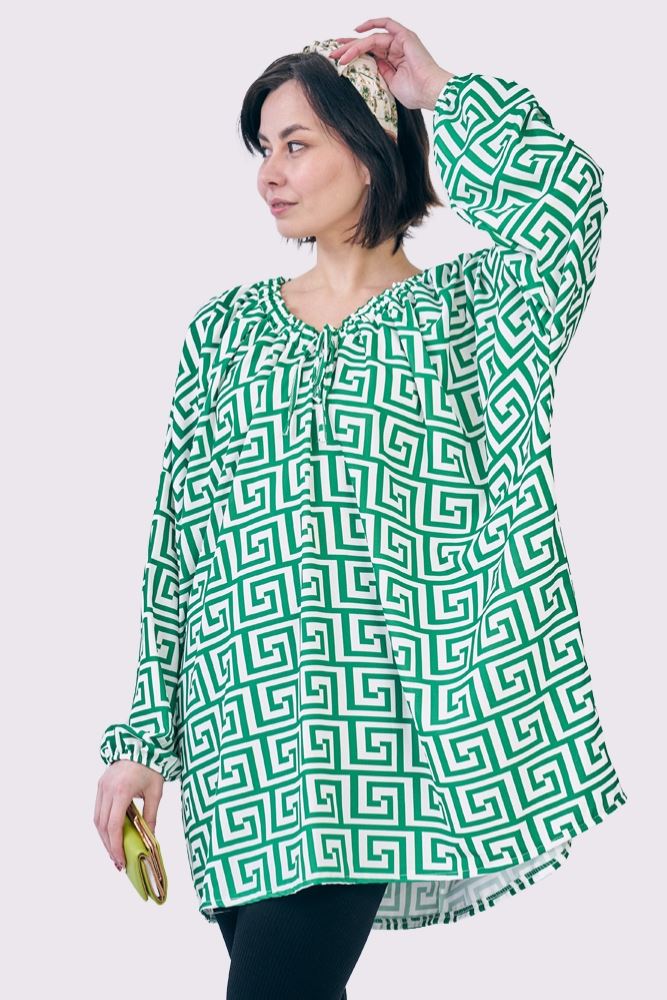 Greek Key Print Oversized Neckline Top