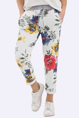 Cotton Big Rose Print Drawstring Trouser