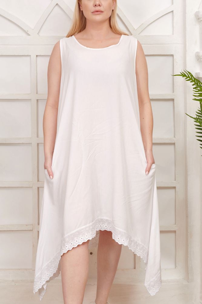 Plain Lace Hankey Hem Viscose Dress