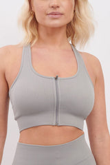 Plain Seamless Ribbed Front Zip Bra