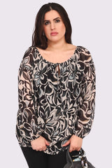 Flower Print Drawstring Neck Tunic Top