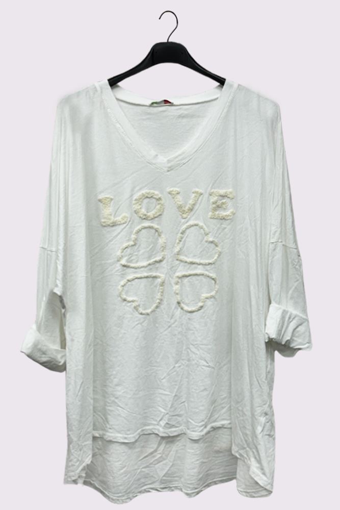 Love Heart Embroidered Drop Hem Top