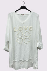 Love Heart Embroidered Drop Hem Top