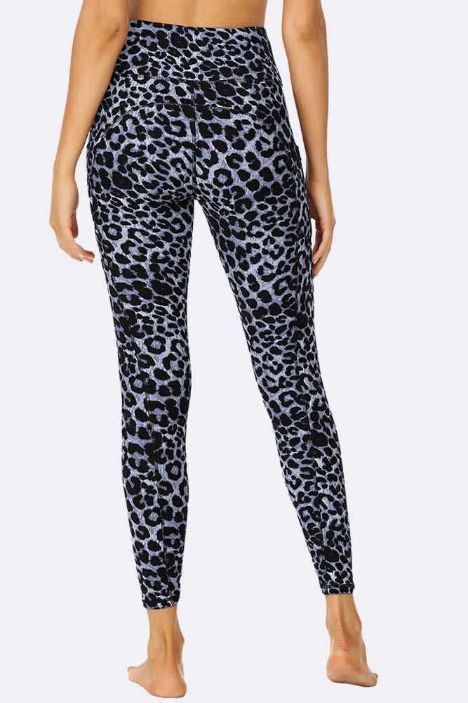 Blue Leopard Print Gym Pocket Leggings