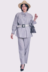 Plain Collar Button Up Cotton Co-Ord Set