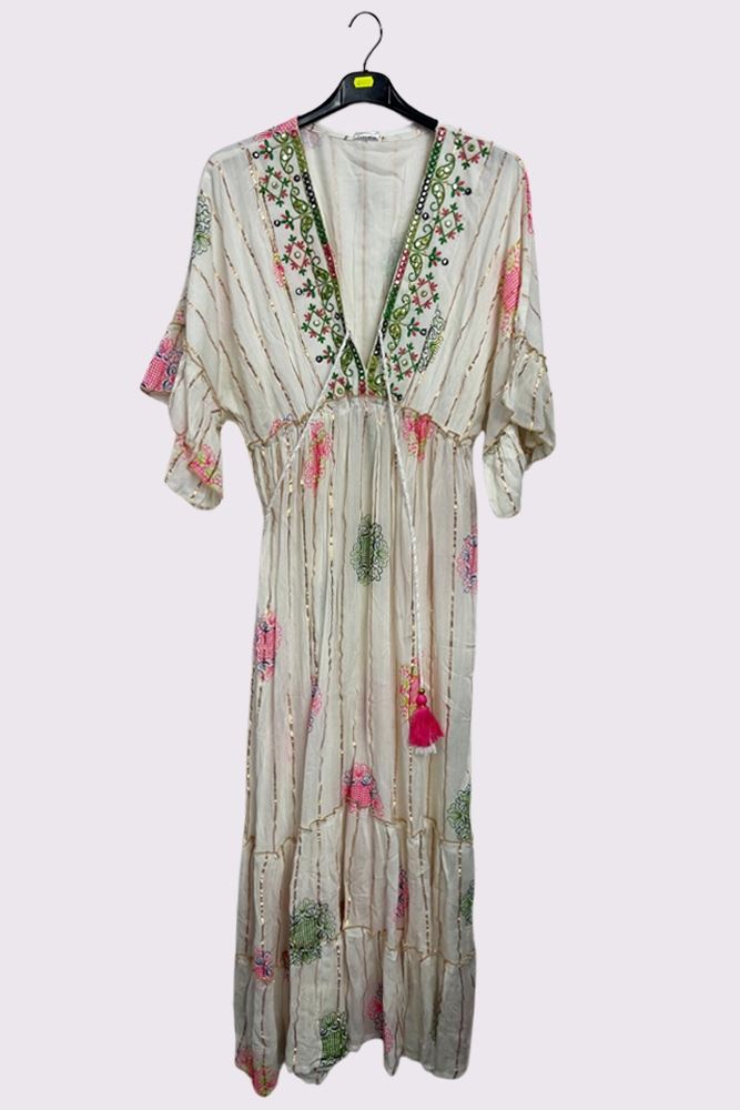 Multicoloured Geometric Flower Print Bohemian Maxi Style Dress