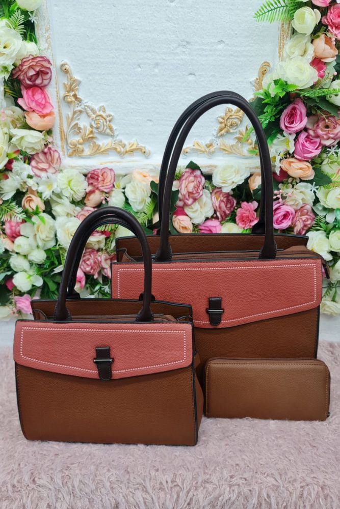 Two Tone Double Handles Shoulder Bag Set