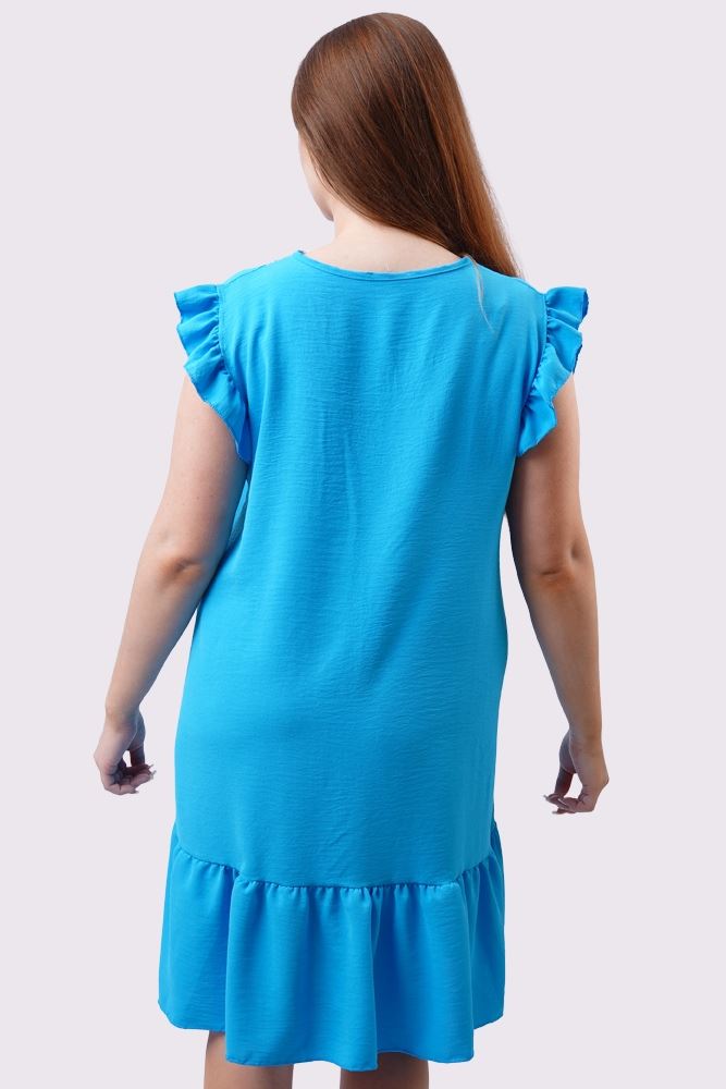 Plain Embroidered Neck Flared Hem Dress