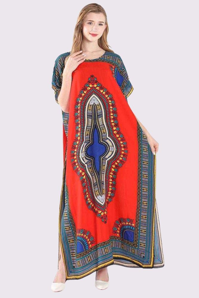 Geometric Tribal Print Oversized Maxi Cotton Kaftan