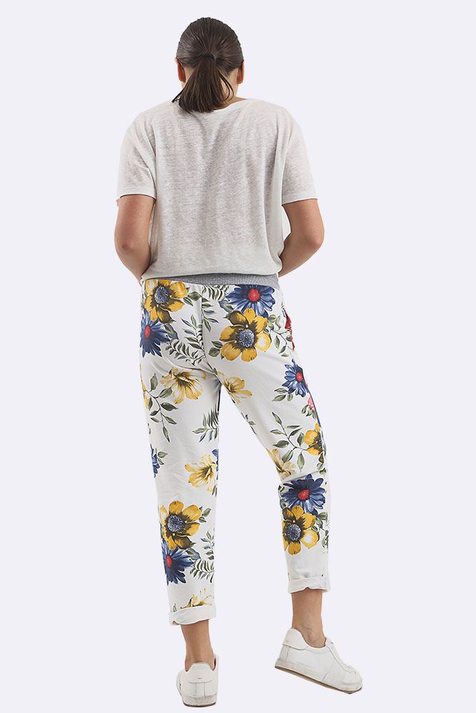 Cotton Big Rose Print Drawstring Trouser