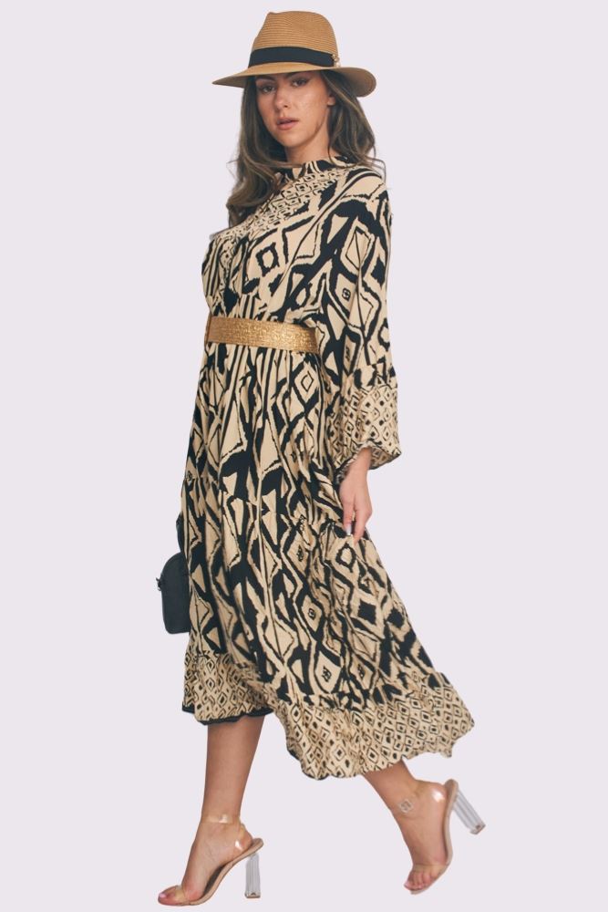 Geometric Print Button Up Oversized Dress