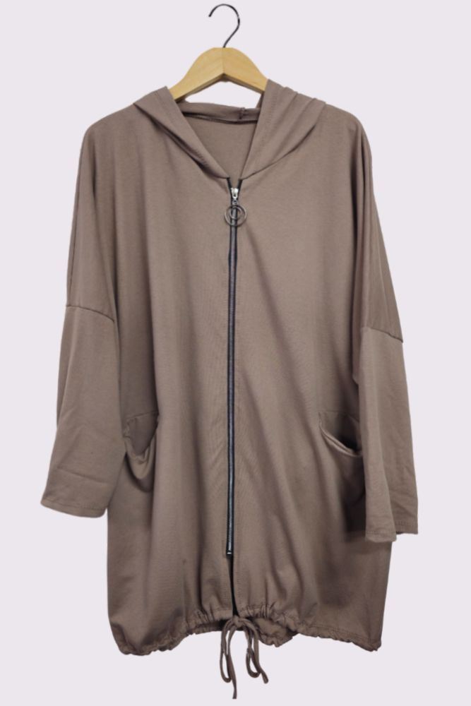 Drawstring Hem Zip-up Hooded Jacket