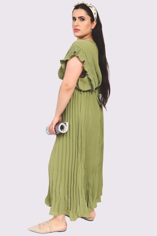 Plain Pleated Flared Dress