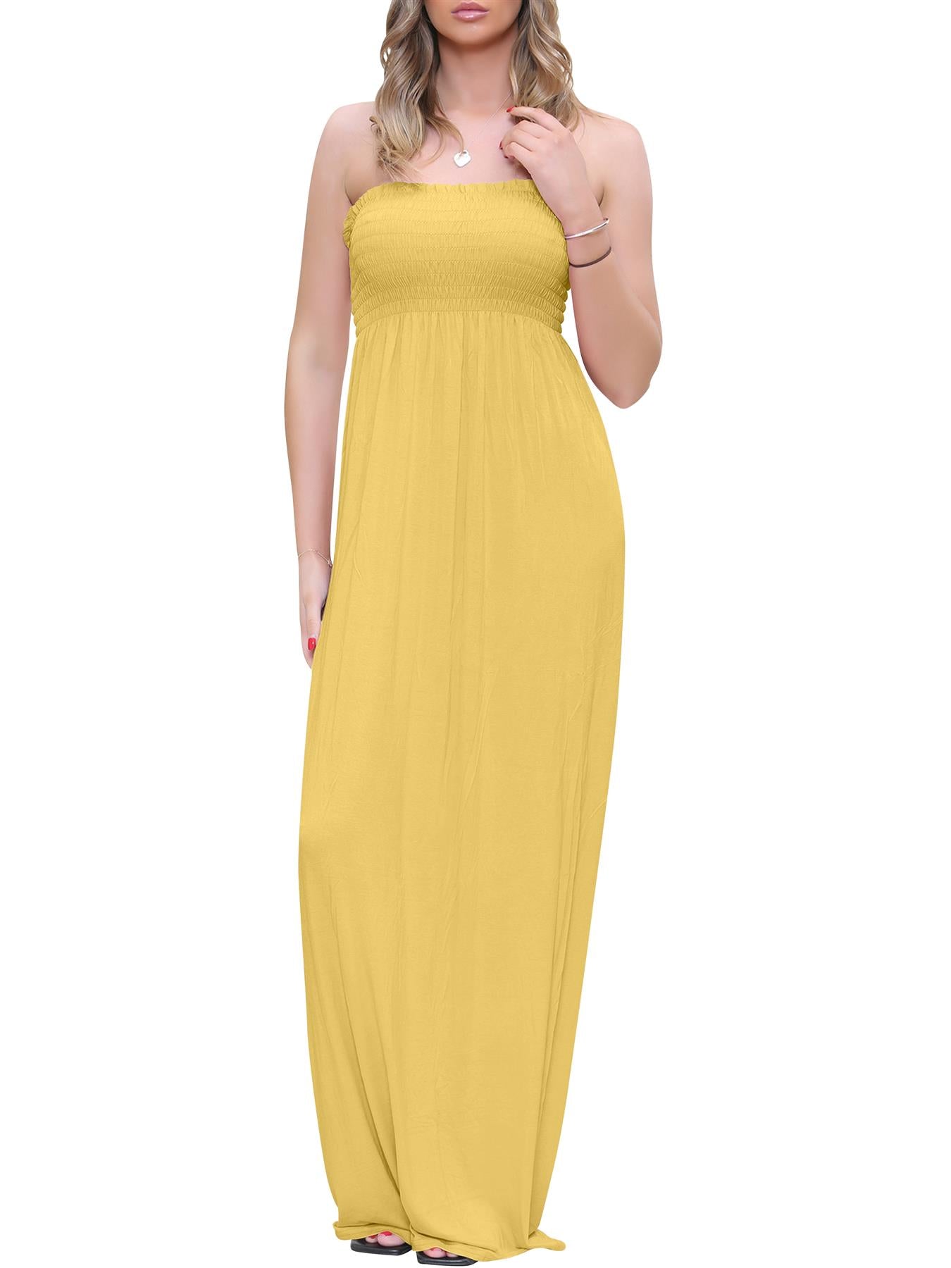 Plain Strapless Sheering Maxi Dress