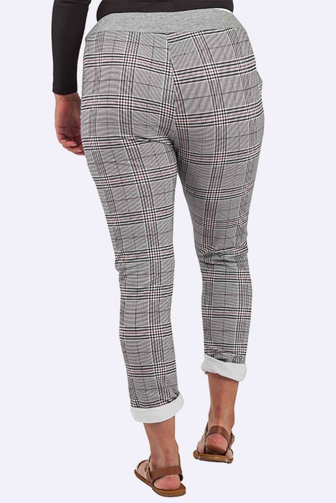 Cotton Check Print Drawstring Foldover Hem Trouser